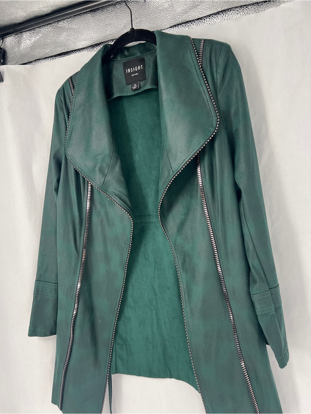 INSIGHT Forest Green Faux Leather Moto blazer - Picture 2 of 14